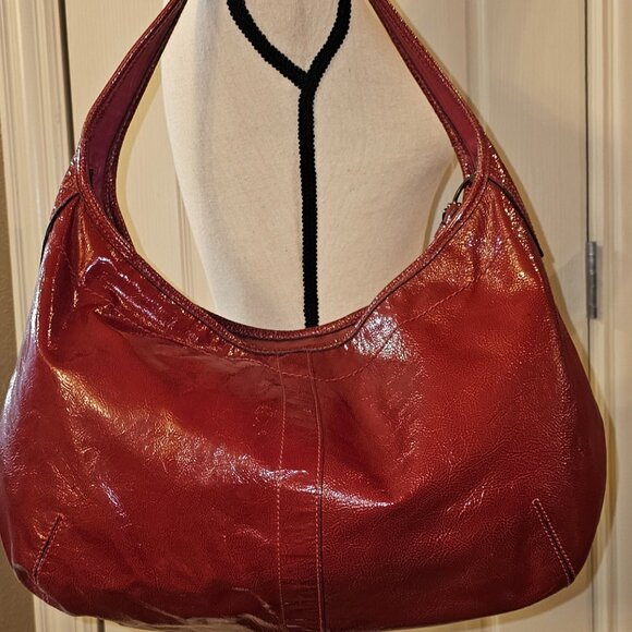 Coach Ergo Turnlock Crushed Red Patent Leather Shoulder Hobo Bag - Picture 2 of 5